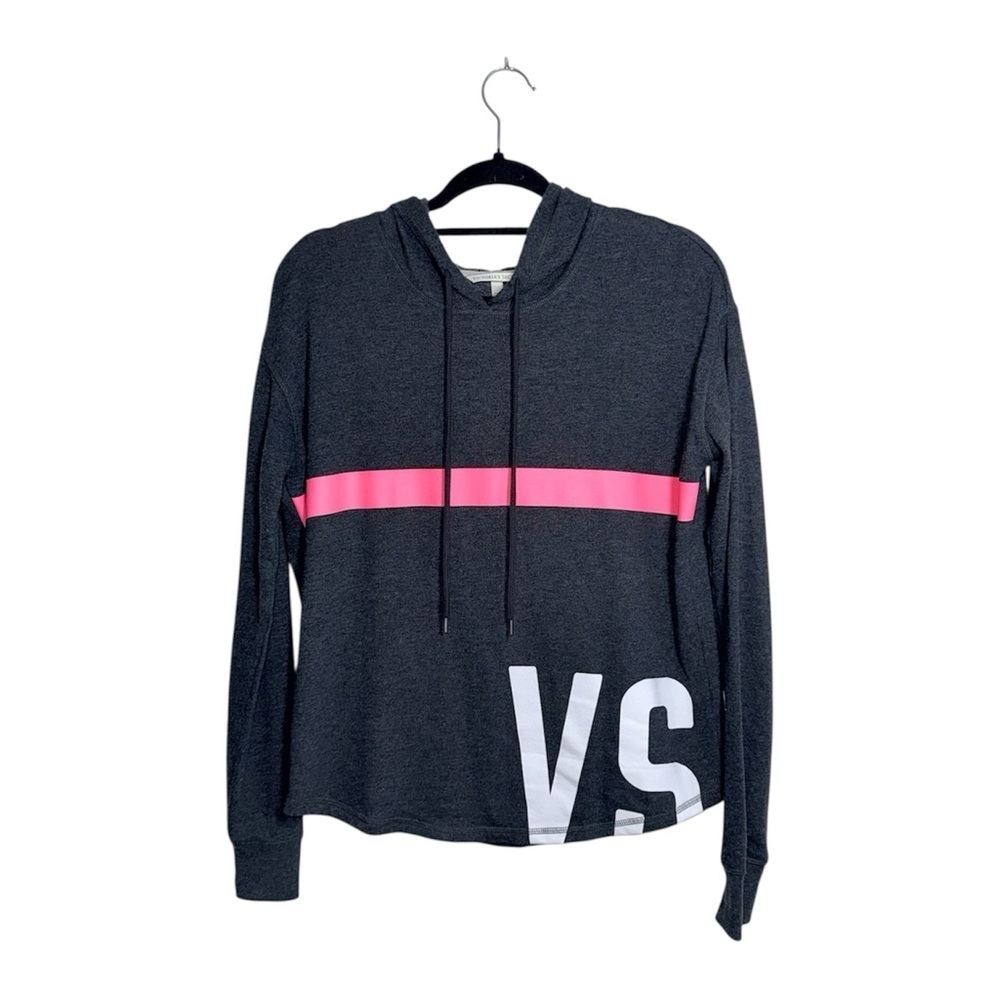 Victoria’s Secret Dark Gray Sweatshirt Neon Pink Stripe Logo Xsmall Women’s